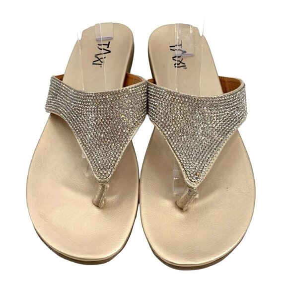 Taxi Rhinestone Sandals Size 9.5 Silver Thong Flats Glam Bling Wedding Vacation - Picture 10 of 10
